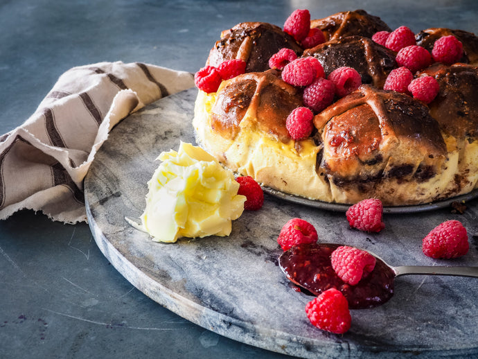 Vegan Raspberry Hot Cross Buns